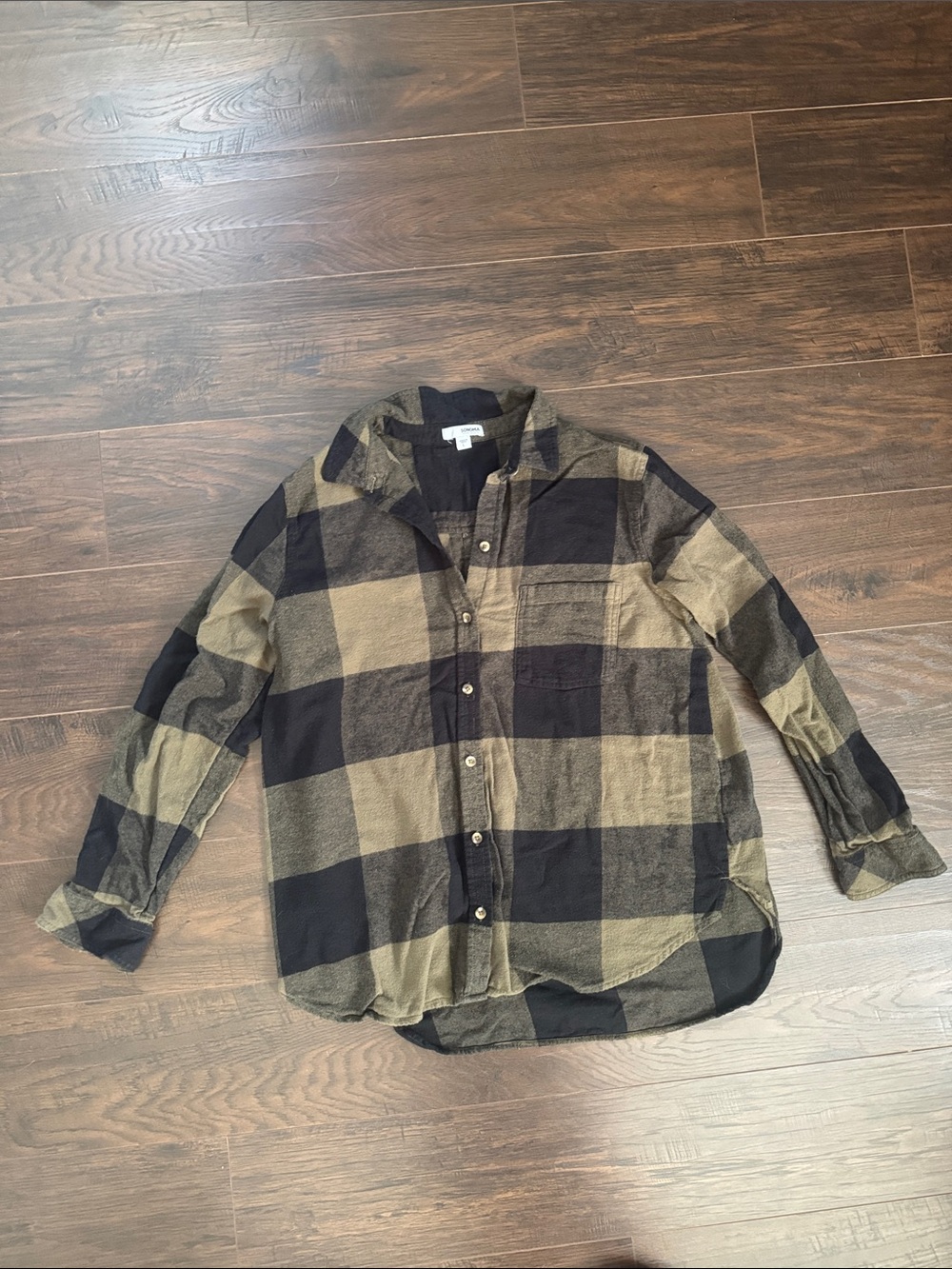 Sonoma Olive and Black Plaid Women's Button-Down Shirt